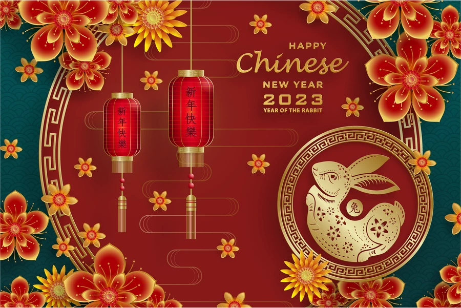 2023兔年中国风新年春节剪纸风节日宣传插画海报背景展板AI素材【167】